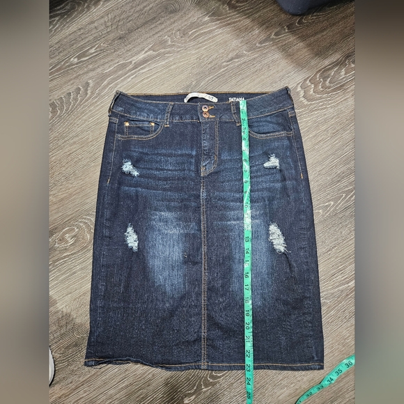 !it jeans Dresses & Skirts - !it jeans Dark Blue Distressed Denim Midi Skirt